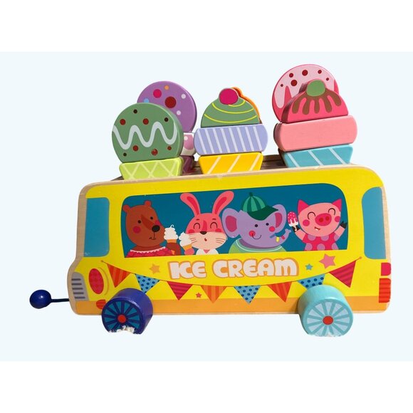 Wooden Ice Cream Pull Along Truck Toy With Magnetic Building Ice Cream Blocks - Picture 8 of 16